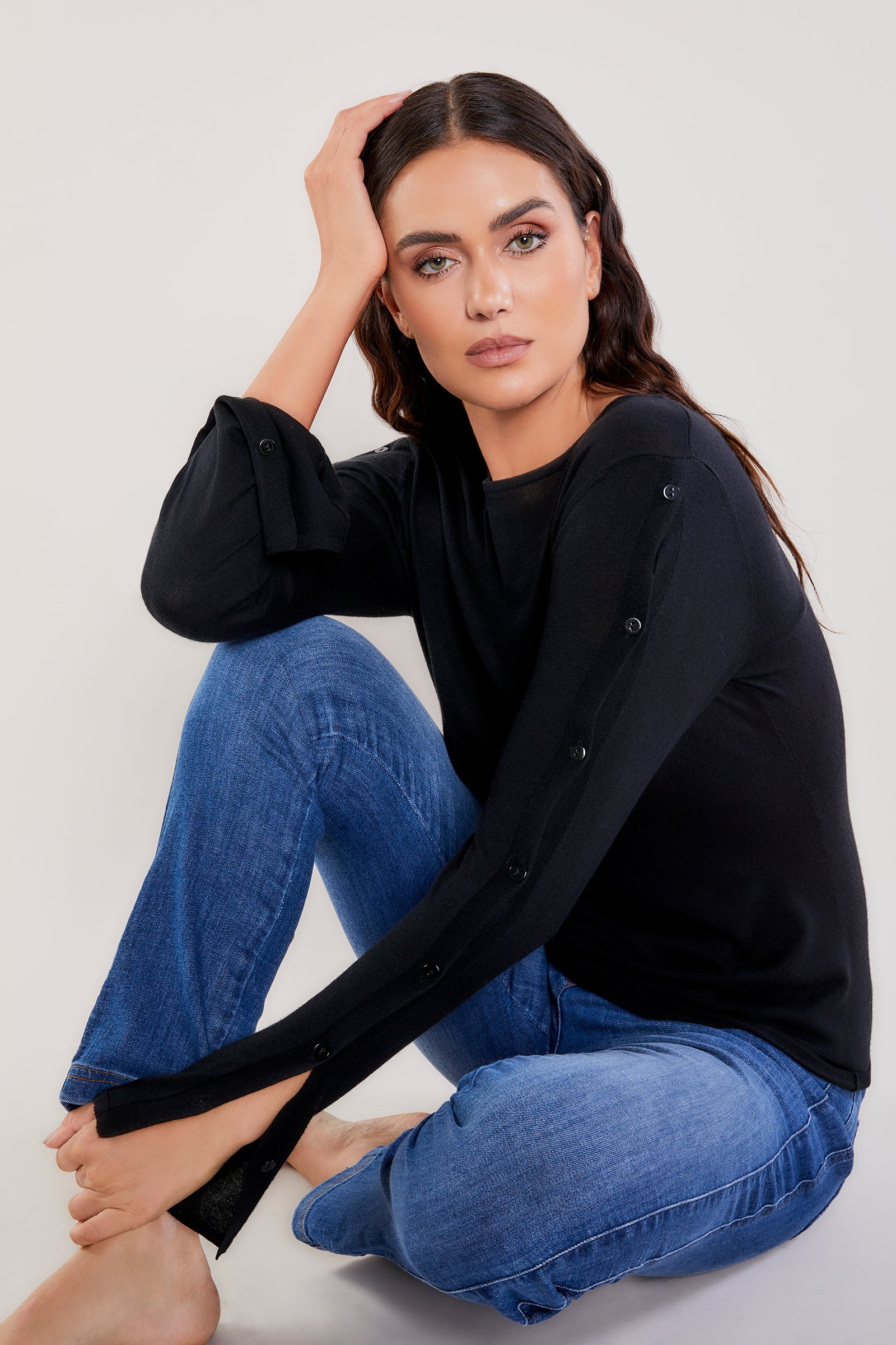 Black || Helena Silk Cashmere Top