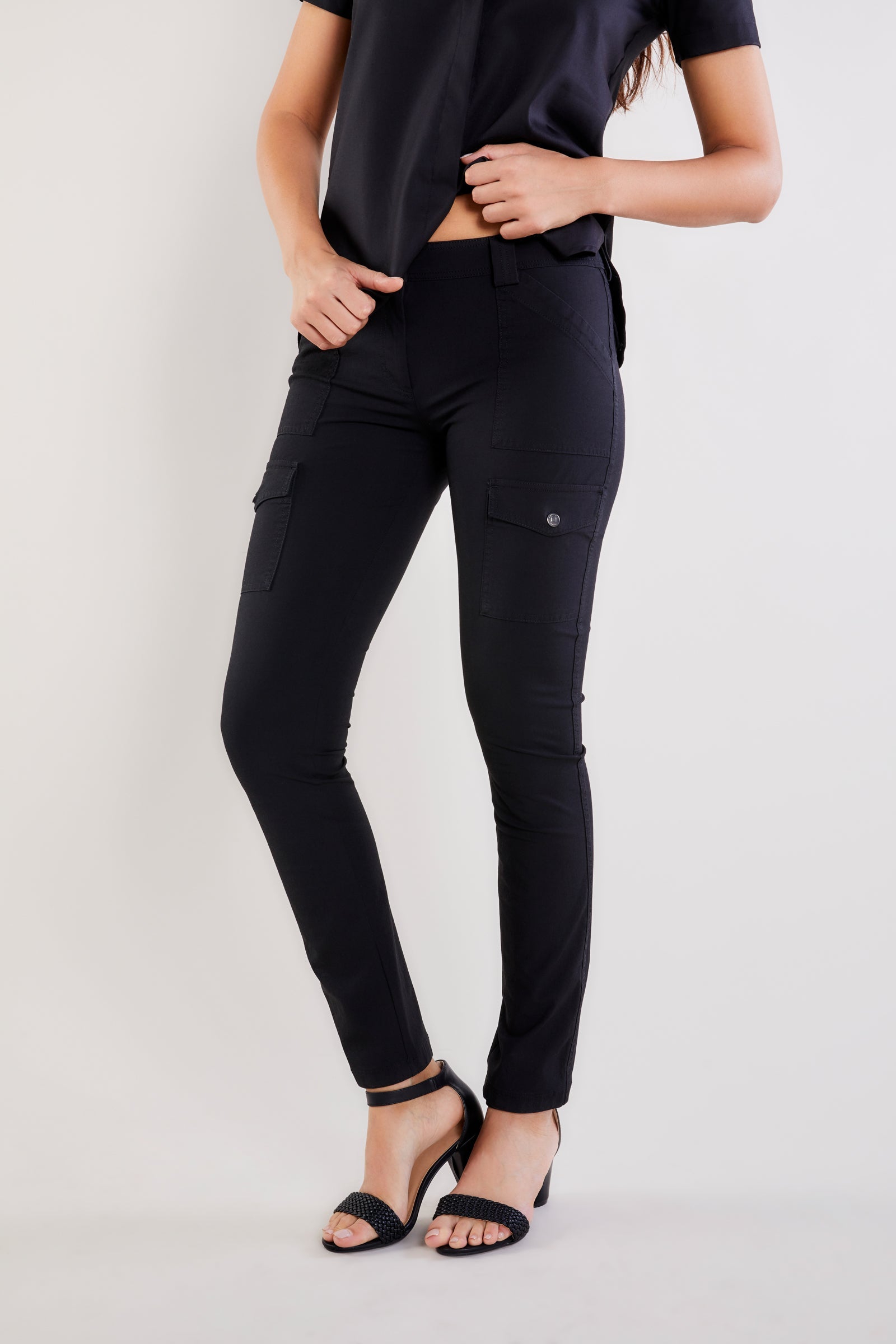 Black || Kate Stretch Denim Cargo Pant