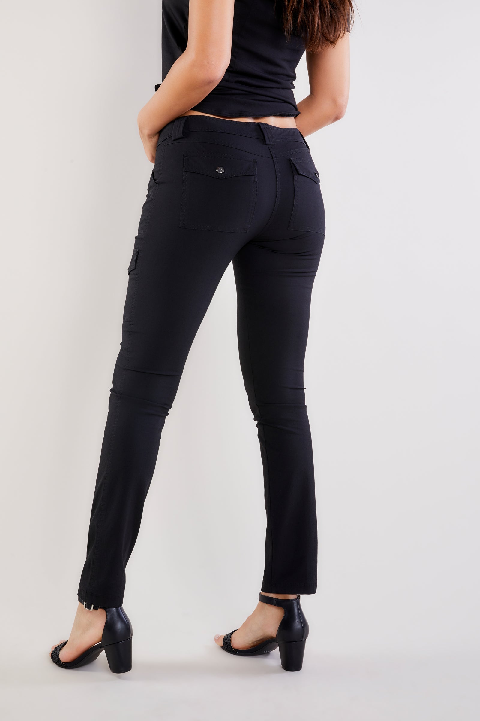 Black || Kate Stretch Denim Cargo Pant