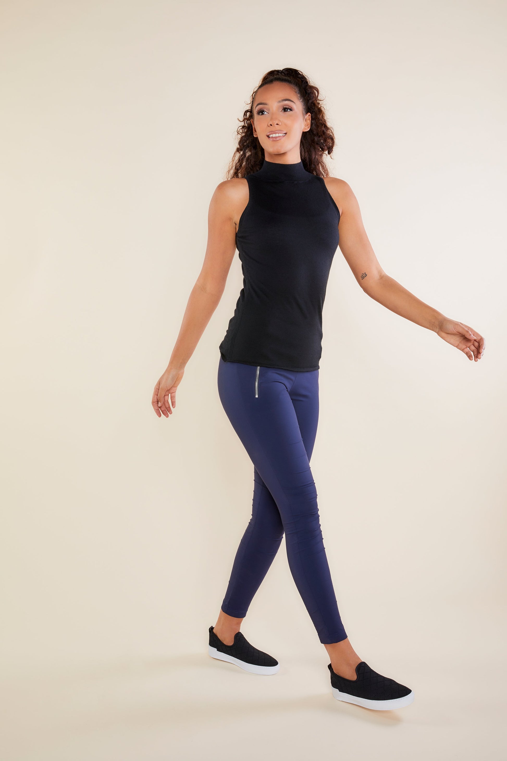 Black || Raleigh Silk Cashmere Mock Neck Sleeveless Top