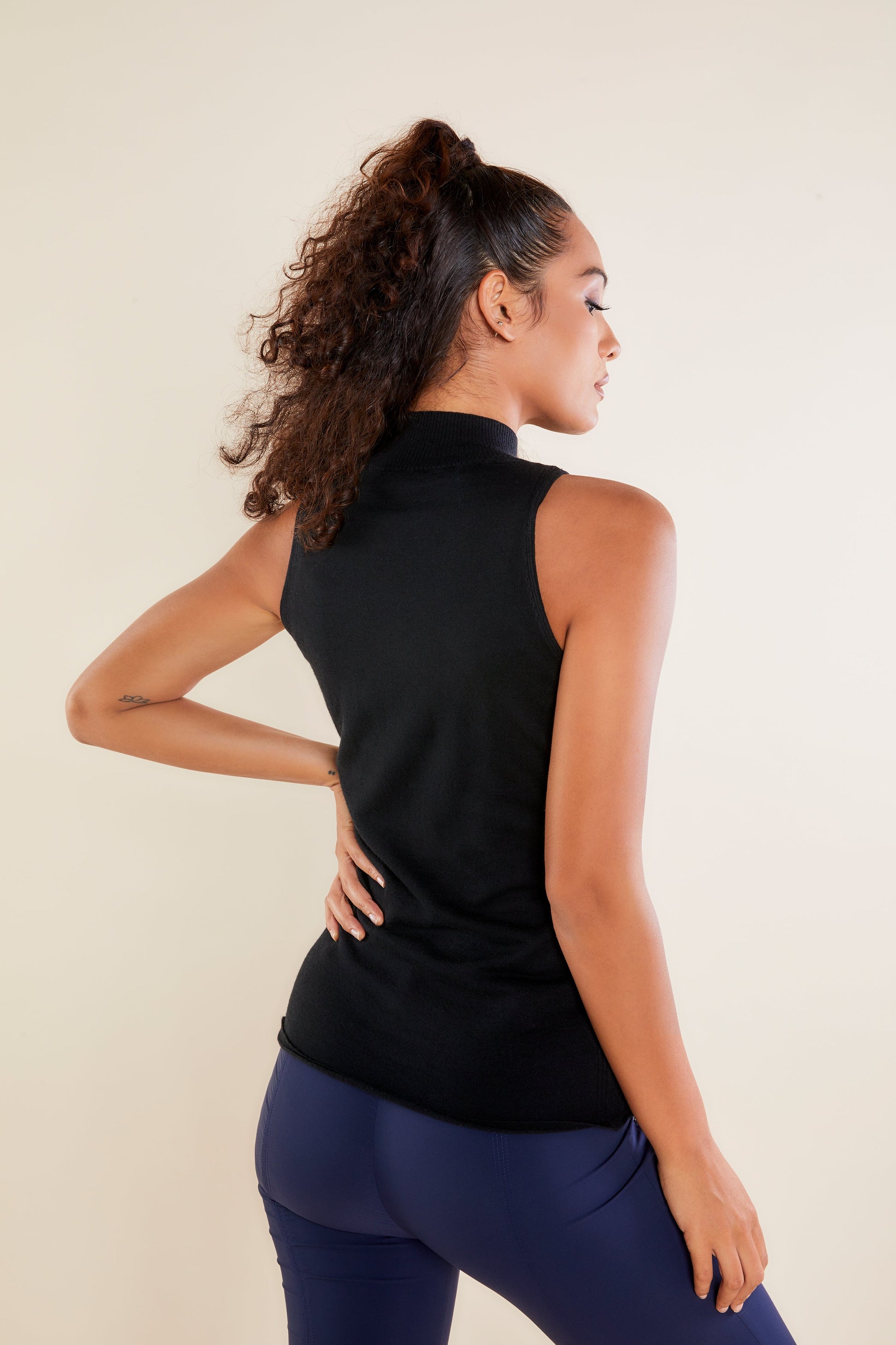 Black || Raleigh Silk Cashmere Mock Neck Sleeveless Top