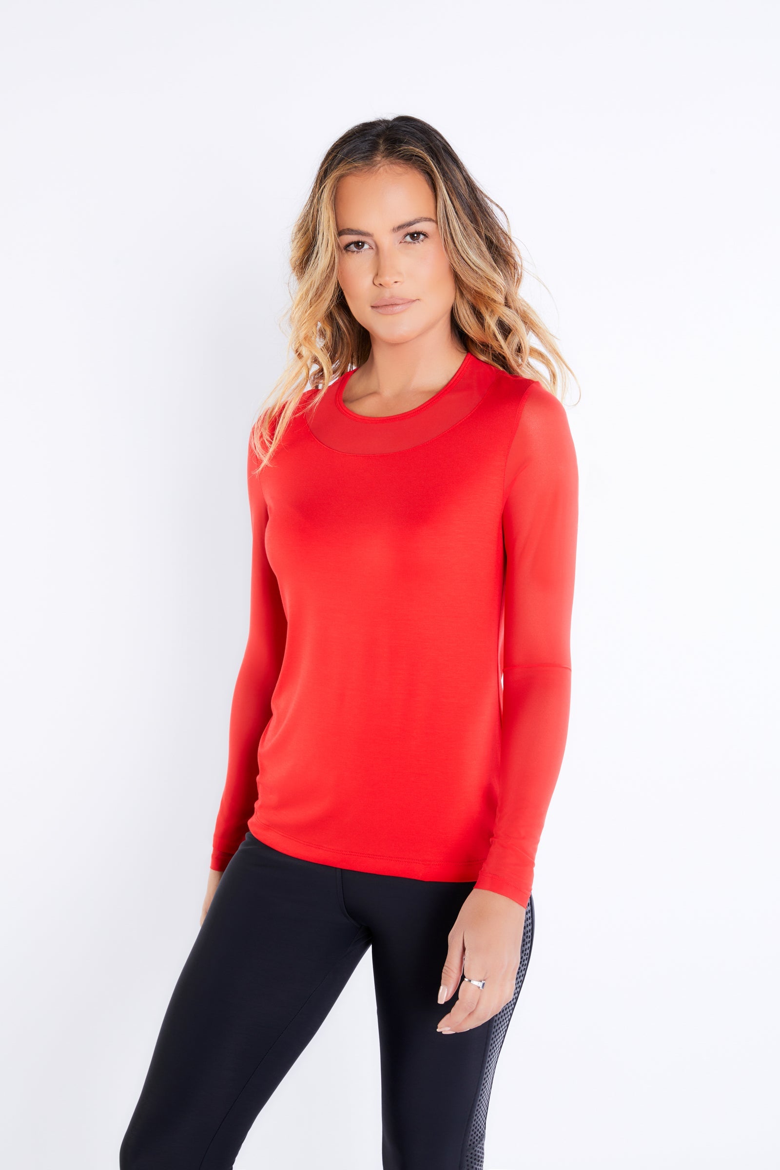ATOMIC RED || Kim Mesh-Sleeve Top
