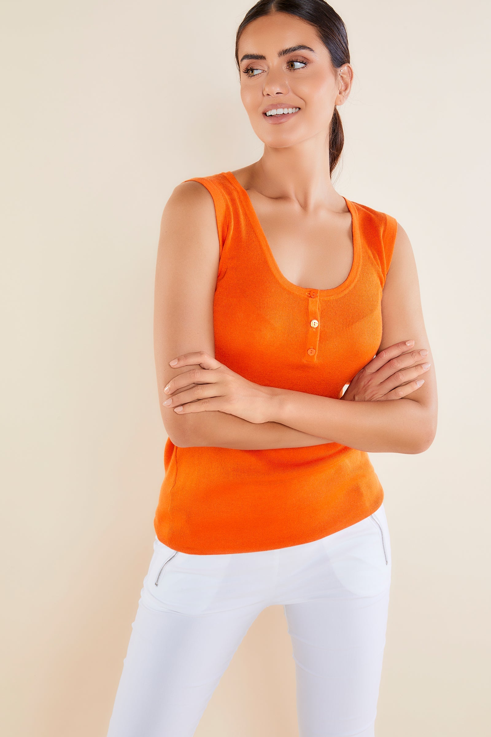 Orange || Georgia Silk Cashmere Tank