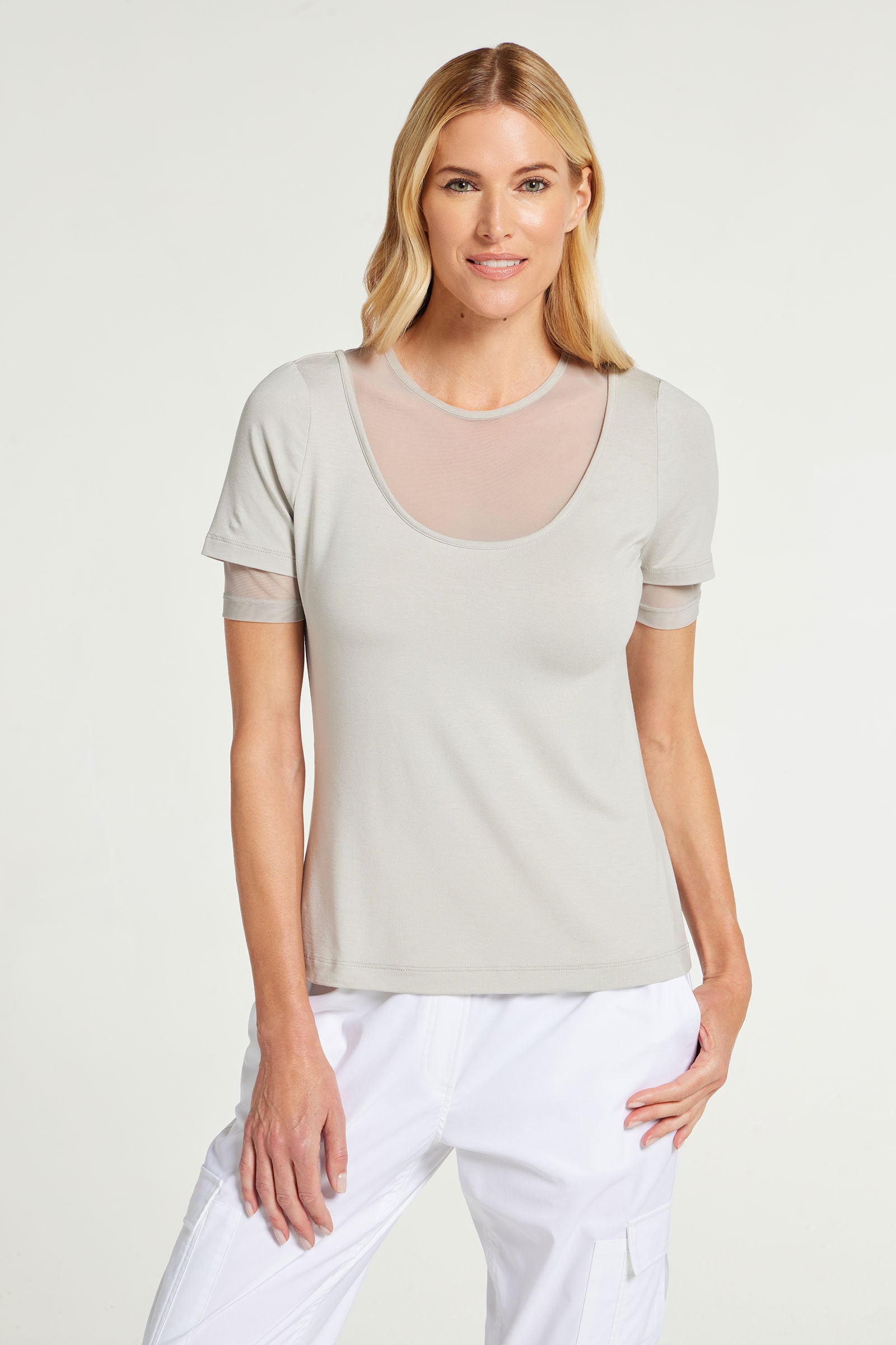 Stone|| Amabella Short Sleeve Top With Mesh