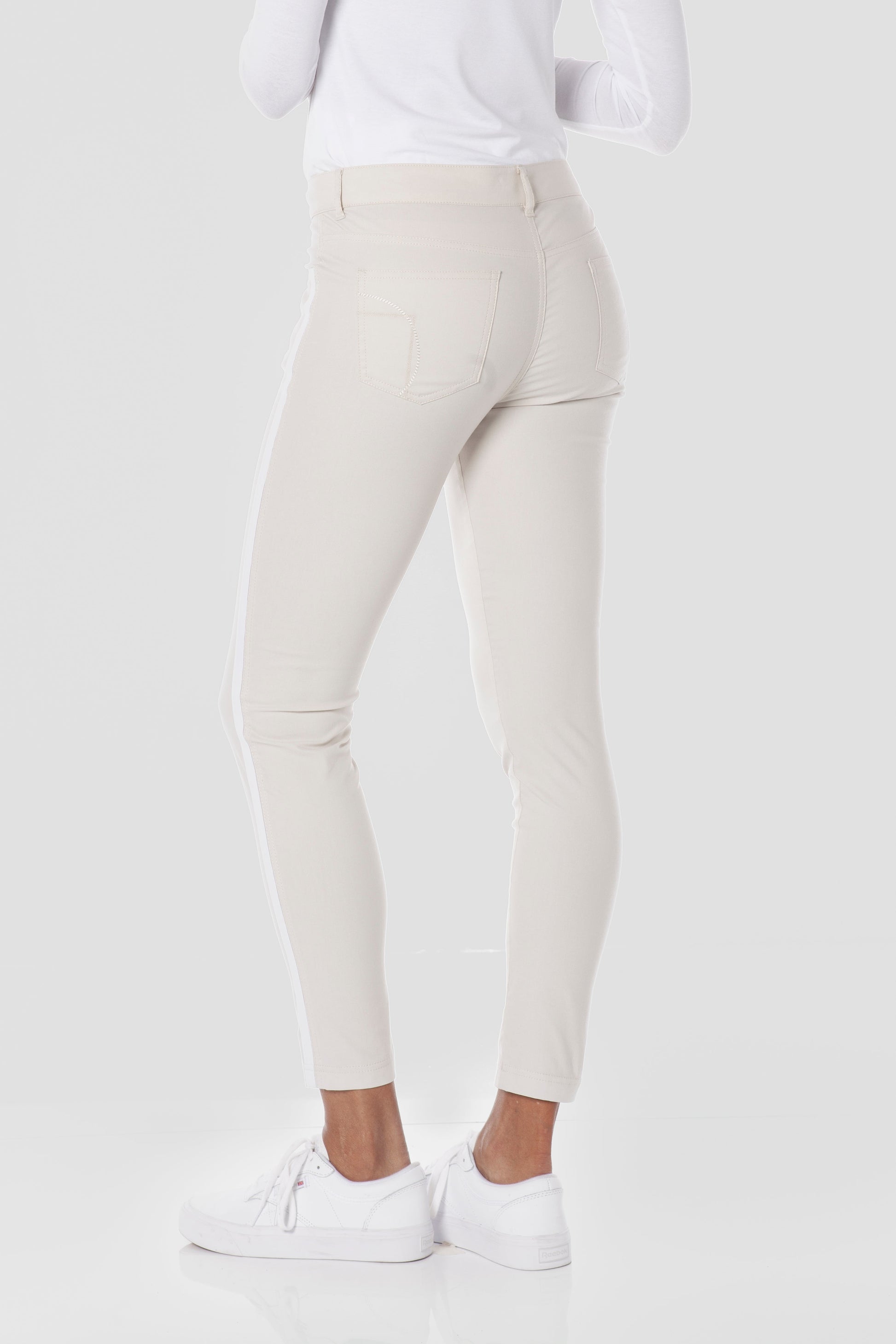 Stone/White || Luisa Stripe Saira Skinny Pant