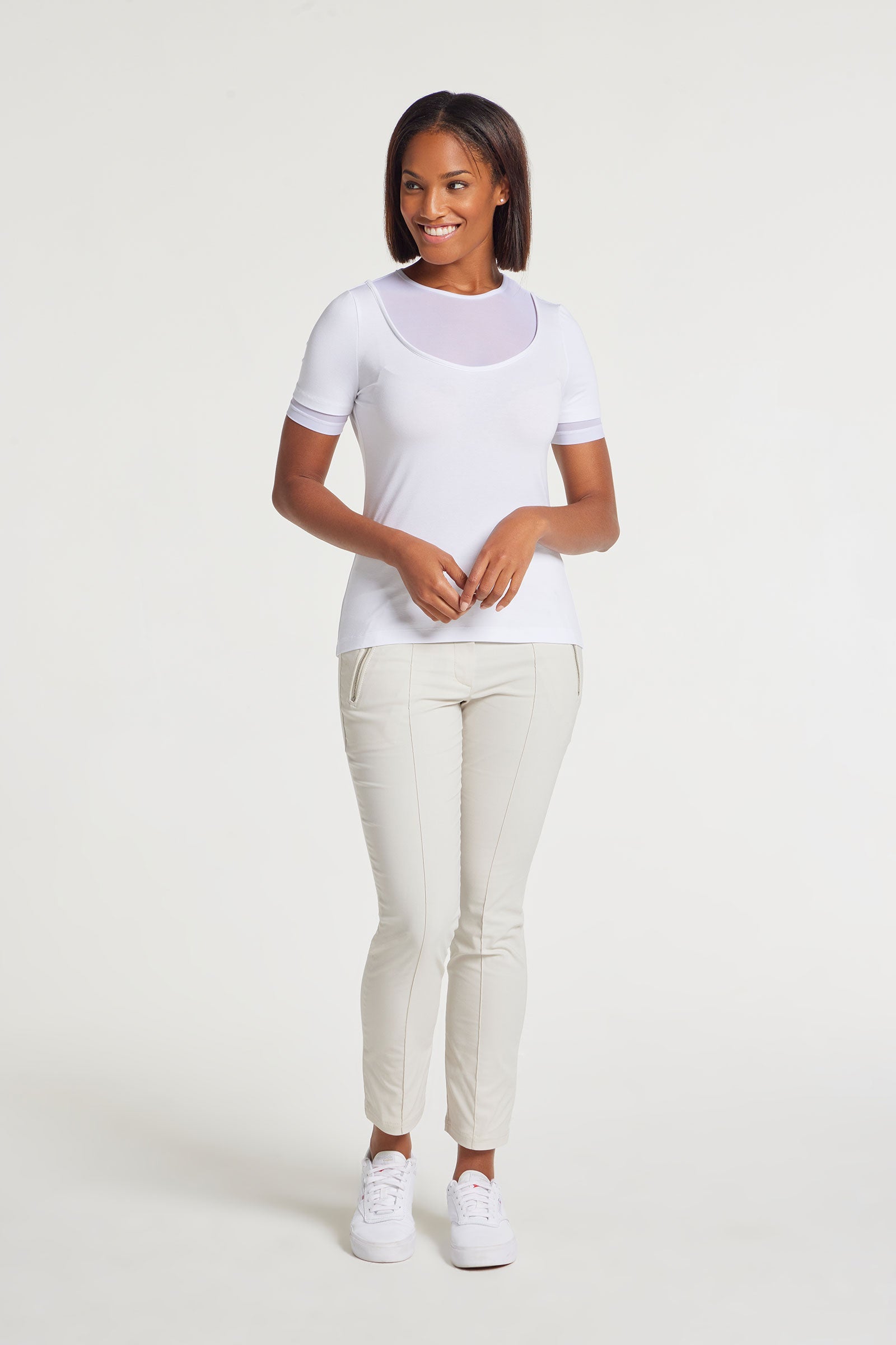 White|| Amabella Short Sleeve Top With Mesh